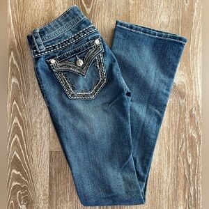 Miss Me Dark Blue Boot Cut Jeans with Embellished Pockets